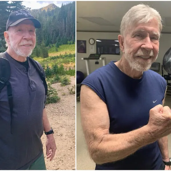 چاک نوریس در حال نشان دادن عضلهٔ دو سر بازوی خود