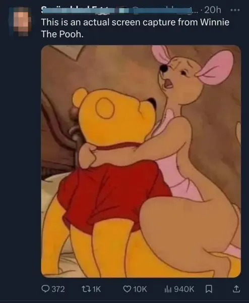 تویتی طنزآمیز نمایش اسکرینشات وینیدی پویی و کانگا در وضعیتی نامنظم که خندهی فراوانی بهوجود آورده است